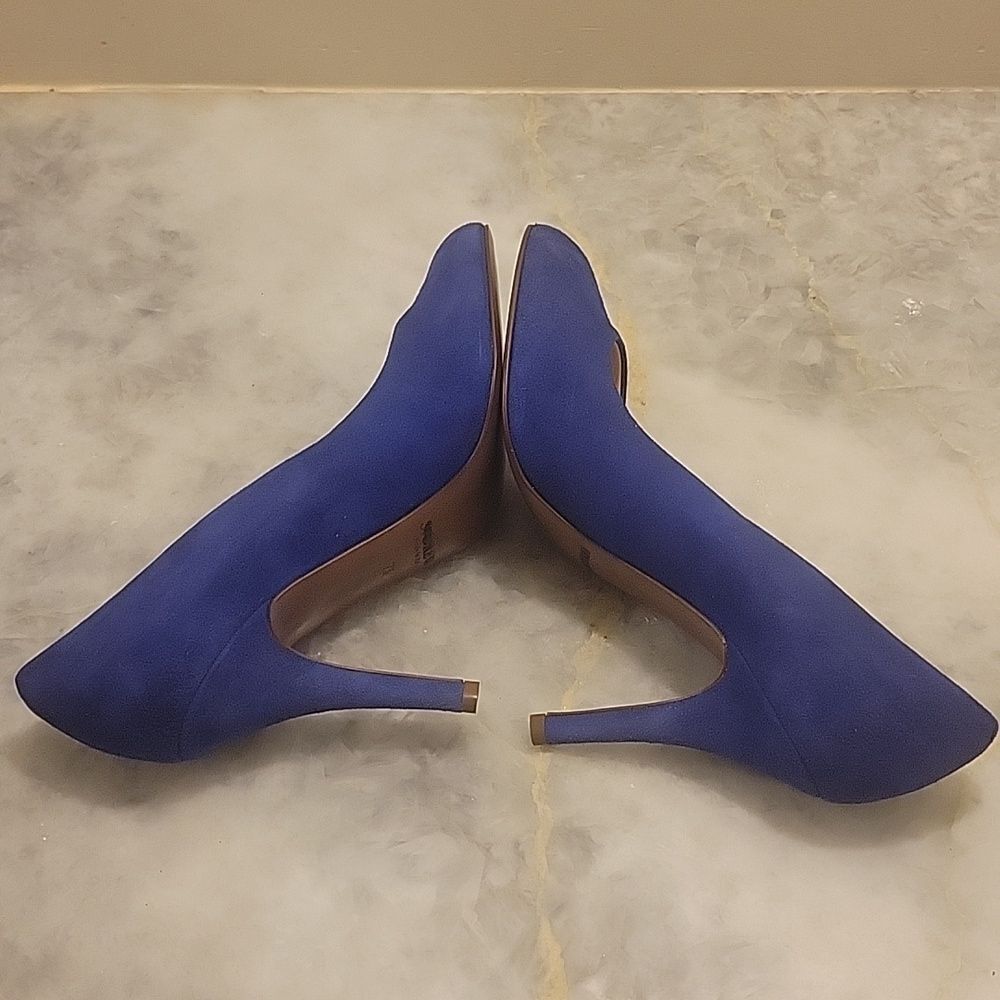 NEW J Crew Blue Suede Mona Modest Rounded Toe Heels Office Pumps Work 7.5 Y2k - Picture 3 of 8